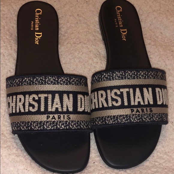 Dior Shoes - Dior Embroidered Cotton Dway Slides - NWOB
